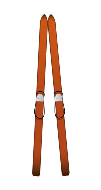 Pair of old wooden alpine skis clipart