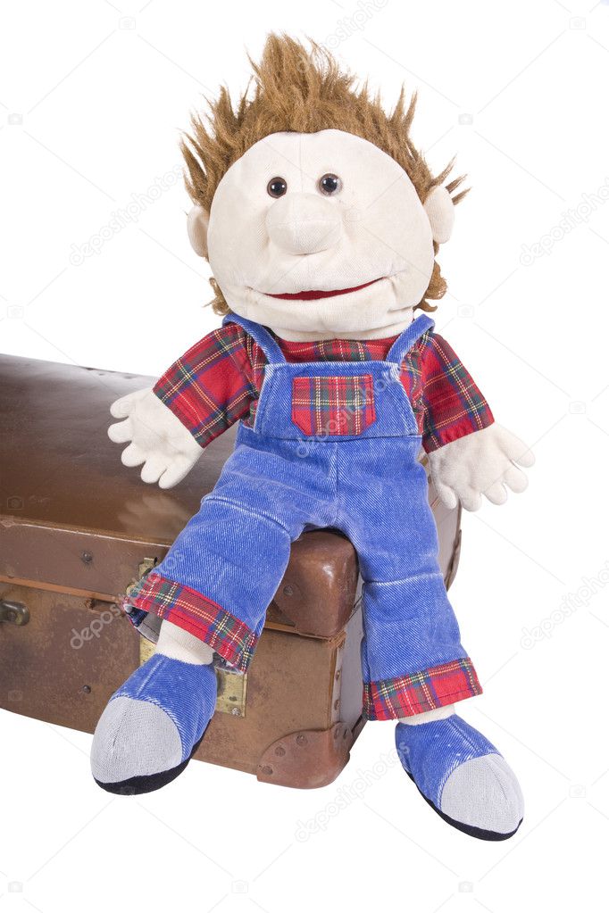 Hand puppet with suitcase