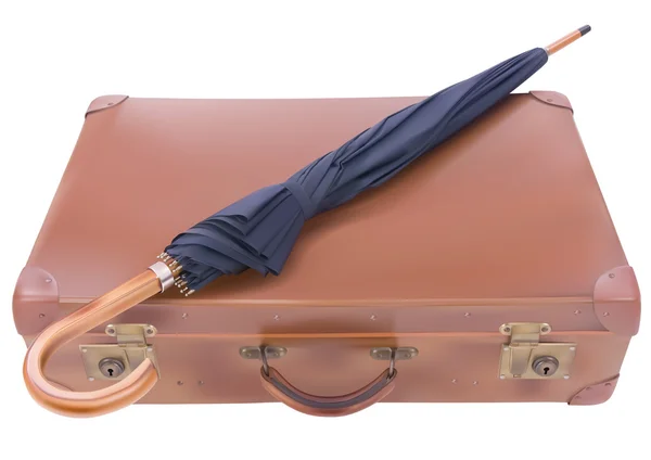 Vintage suitcase and umbrella — Stock Vector
