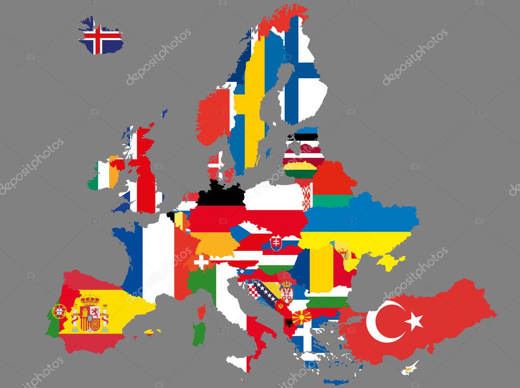 Foto De Stock Mapa De Europa, Portugal Com Bandeira, Royalty-Free