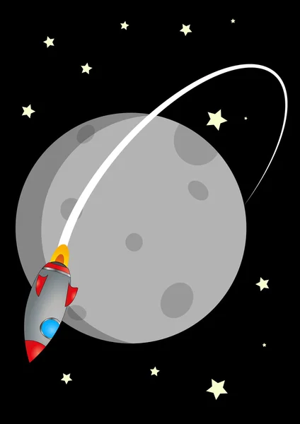 Raket en maan — Stockvector
