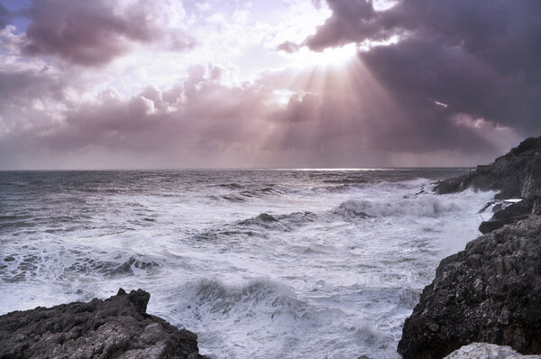 Stormy sea and cloudy sky