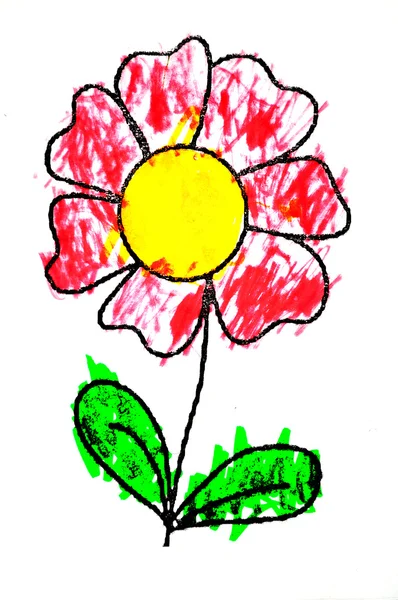Цветок нарисованный ребенком — стоковое фото