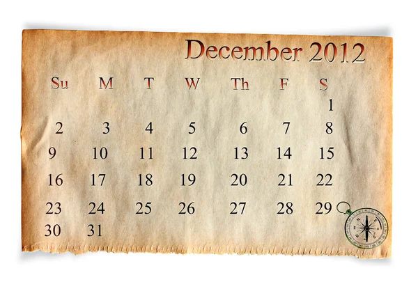 Calendário 2012, dezembro — Fotografia de Stock