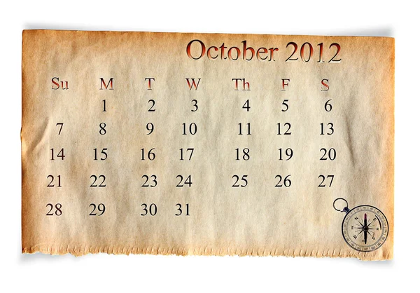 Calendario 2012, octubre —  Fotos de Stock