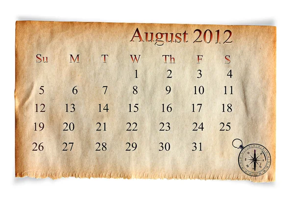 Kalender 2012, augustus — Stockfoto