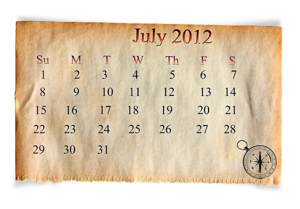 Календарь 2012, Июль — стоковое фото