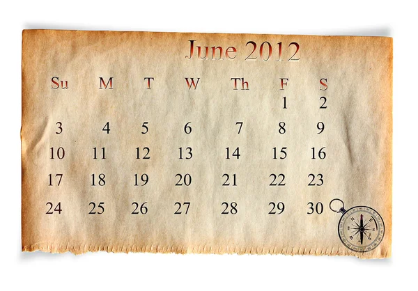 Календарь 2012, июнь — стоковое фото
