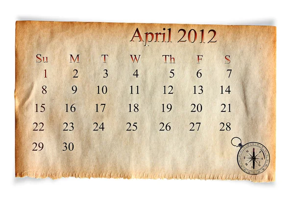 Calendário Abril 2012 — Fotografia de Stock
