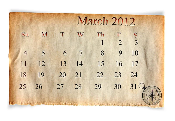Kalendarz Marzec 2012 — Zdjęcie stockowe