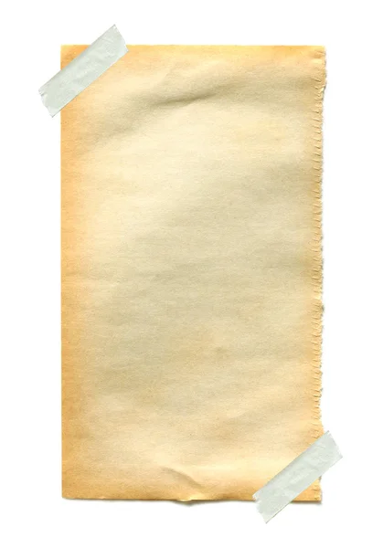 Papel velho com fita adesiva no fundo branco — Fotografia de Stock