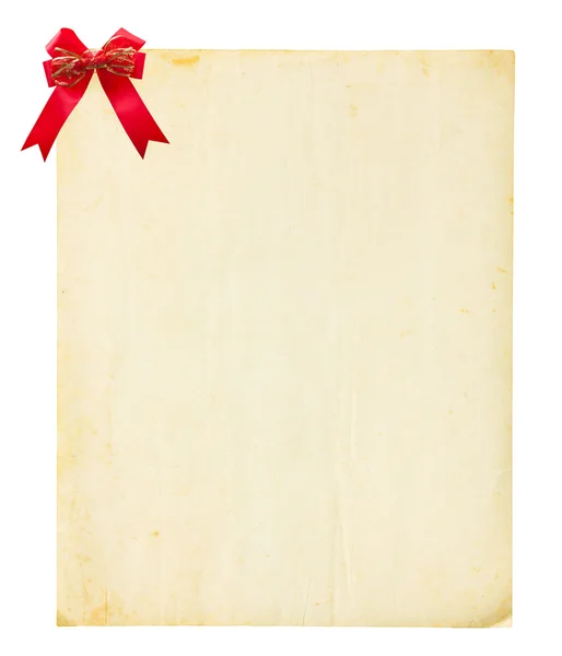 Carta vintage con fiocco rosso — Foto Stock