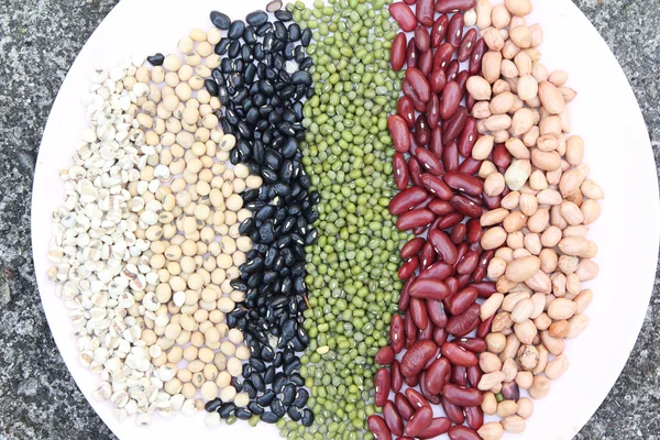 Varieties of beans on Dish — Stock Photo, Image