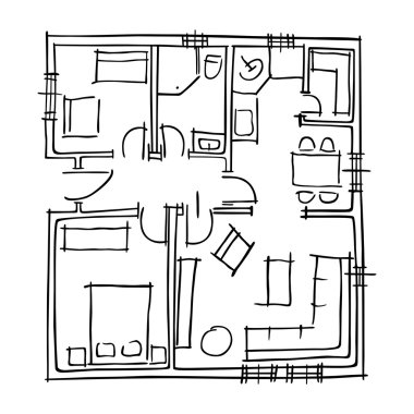 Ground floor blueprints sketch clipart