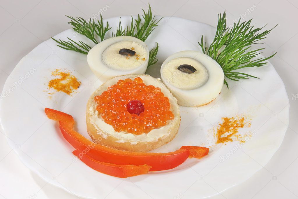 Snack of a sandwich with red caviar
