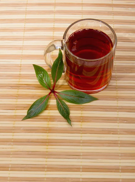 Черный чугун азиатский чайник с веточками мяты для чая — стоковое фото
