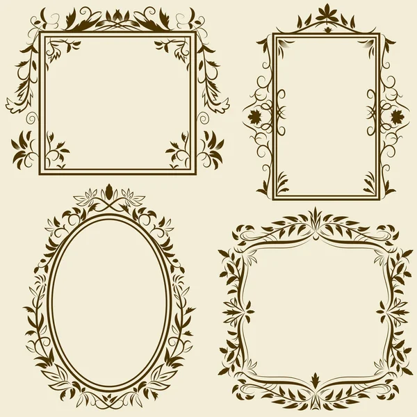 Set vintage frames met florale ornament — Stockvector