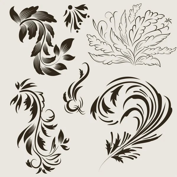 Набор абстрактных цветов с листьями Стоковая Иллюстрация