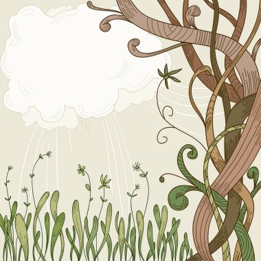 Abstract fantasy tree and plant background clipart