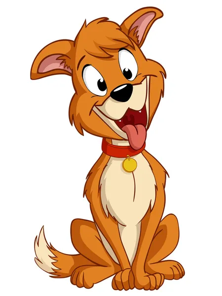 Dibujos animados perro tonto con collar rojo — Vector de stock