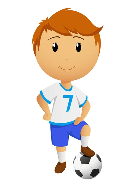 Γελοιογραφία ποδοσφαιριστής ή ποδόσφαιρο παίκτης με μπάλα — Διανυσματικό Αρχείο