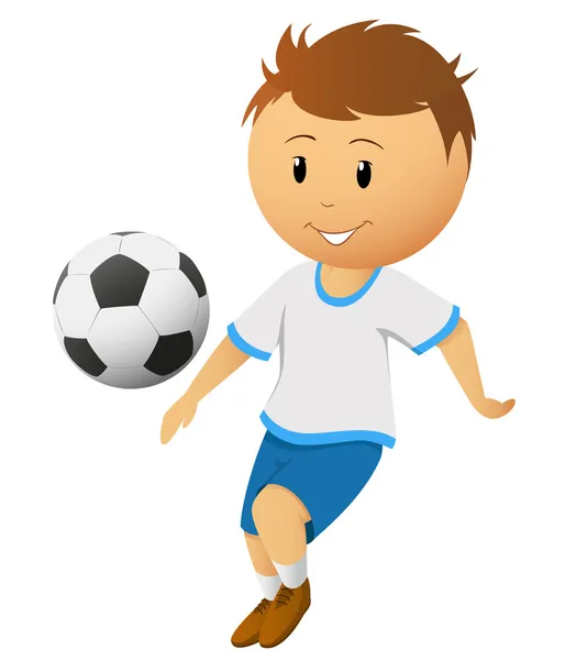 Γελοιογραφία ποδοσφαιριστής ή ποδόσφαιρο παιχνίδι παίκτη με μπάλα — Διανυσματικό Αρχείο