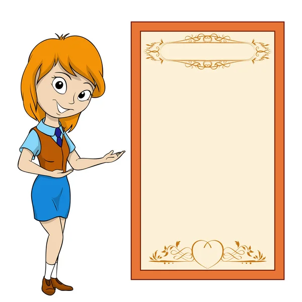 Smiling cartoon girl with placard Stock Illustration
