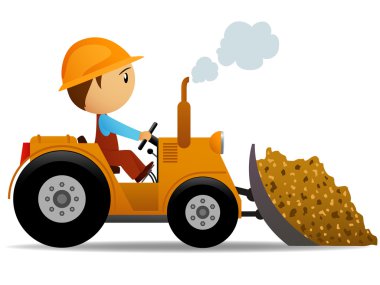 Cartoon bulldozer at construction work clipart