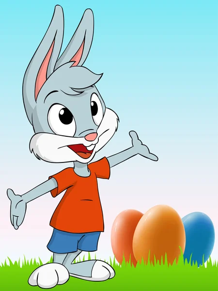 Caricature lapin de Pâques avec fond d'oeuf — Image vectorielle