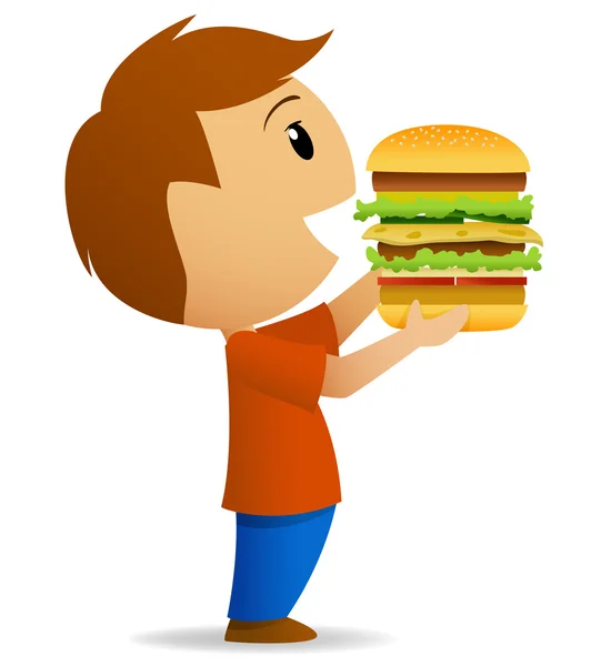 Young men going to eat hamburger — Stock Vector