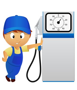 Serviceman with old fuel pump clipart