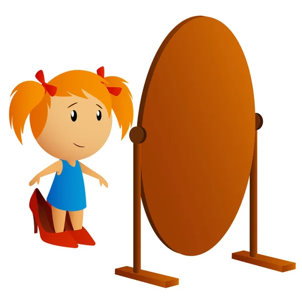 Beauté petite fille regardant dans le miroir — Image vectorielle