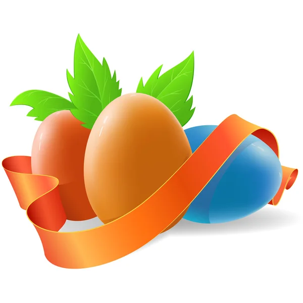 Πασχαλινό αυγό με κορδέλα και πράσινο φύλλο — Διανυσματικό Αρχείο
