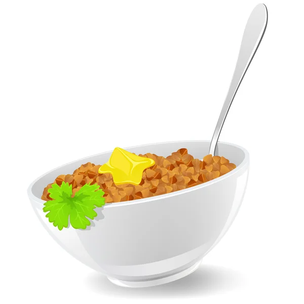 Sarrasin dans une assiette avec cuillère — Image vectorielle