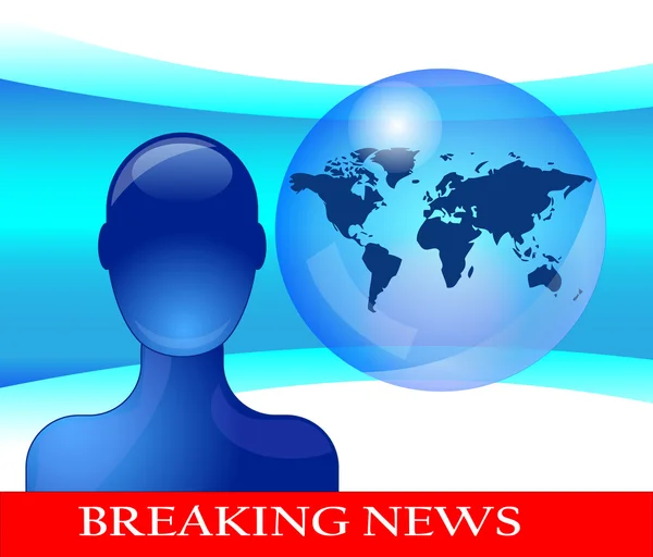 Pessoa azul com globo terrestre apresentando notícias de última hora — Vetor de Stock