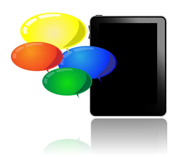다채로운 풍선과 함께 태블릿 pc — 스톡 벡터