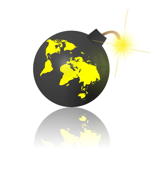 世界の終わりだ。地球地図の爆弾 — ストックベクタ