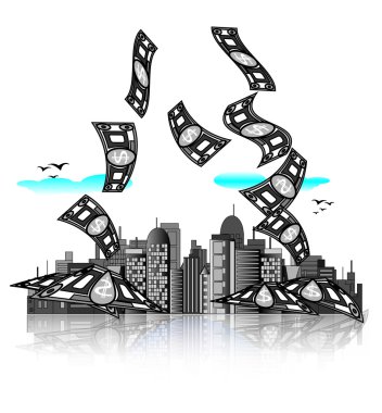 City skyline with money bills. Modern economy clipart