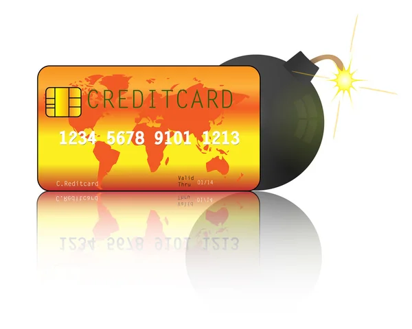 बॉम्बसह क्रेडिट कार्ड. क्रेडिट कार्ड कर्ज — स्टॉक व्हेक्टर