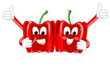 Illustrations of two funny red paprikas hugging each other clipart