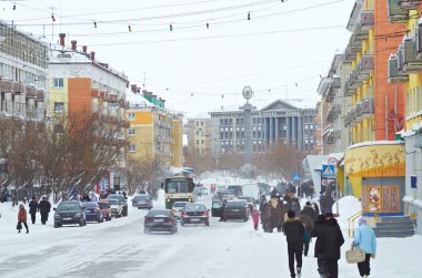 Vorkuta city in winter clipart