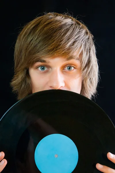 stock image Man with vinyl record