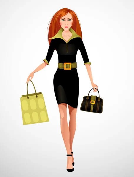 Belle femme avec sac à provisions — Image vectorielle