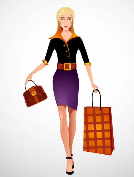 stock vector Beautiful woman with shopping bag