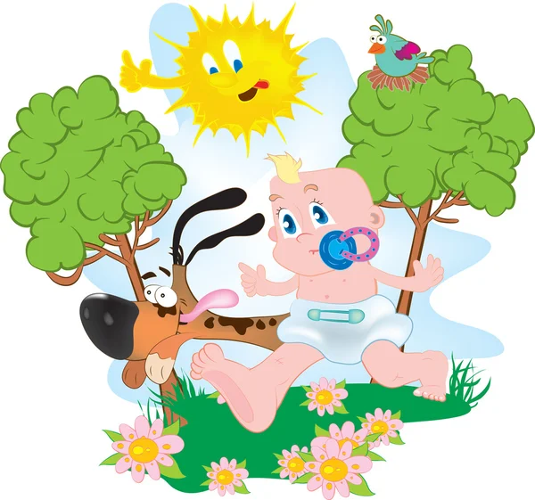 Baby and dog — Stock Vector