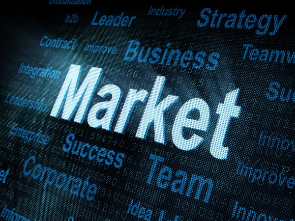Palavra Pixelada Mercado na tela digital — Fotografia de Stock