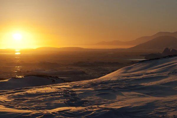 Złoty zachód słońca na Antarktydzie. — Zdjęcie stockowe