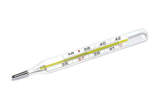 stock image Glass thermometer with a temperature