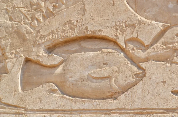 Tallados jeroglíficos egipcios en una pared — Foto de Stock