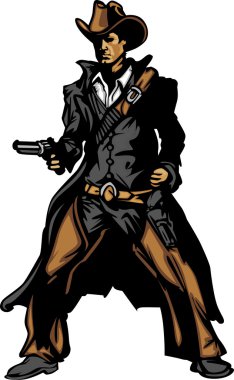 Cowboy Mascot Aiming Gun Vector Illustration clipart